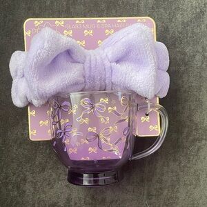 Purple Glass Mug and Spa Hair Band Set